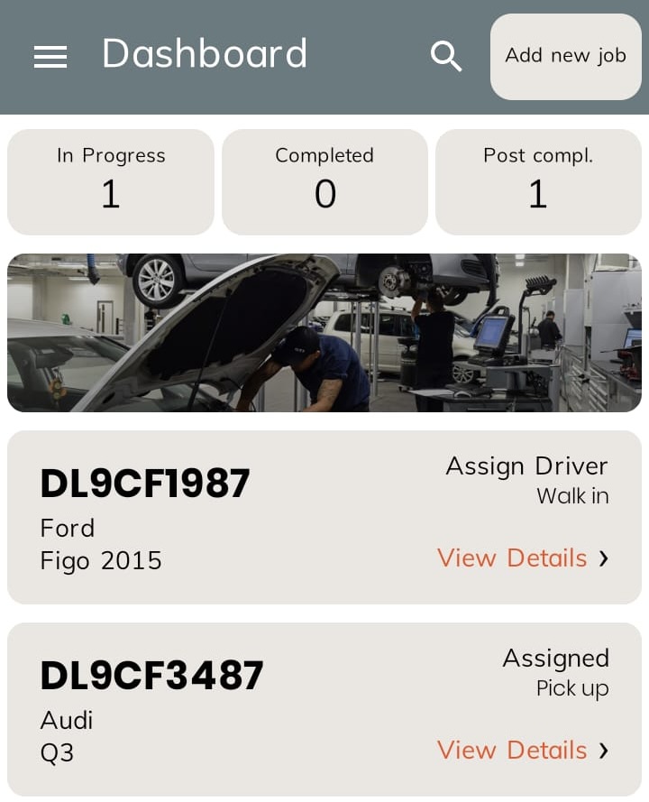 Supervisor App dashboard with job list and status counts